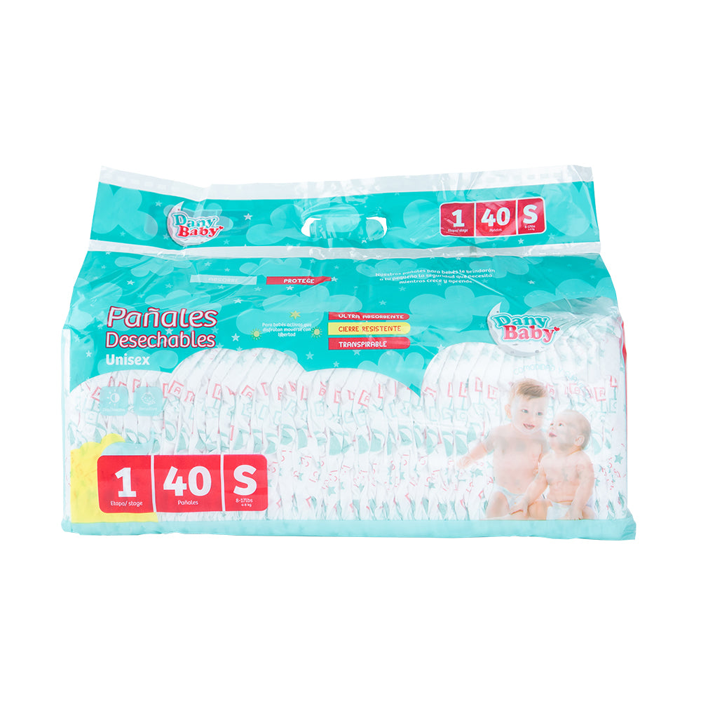 PAÑALES DESECHABLES ETAPA 1 - Talla S (8-17lbs/4-8kg) - 40 Unidades
