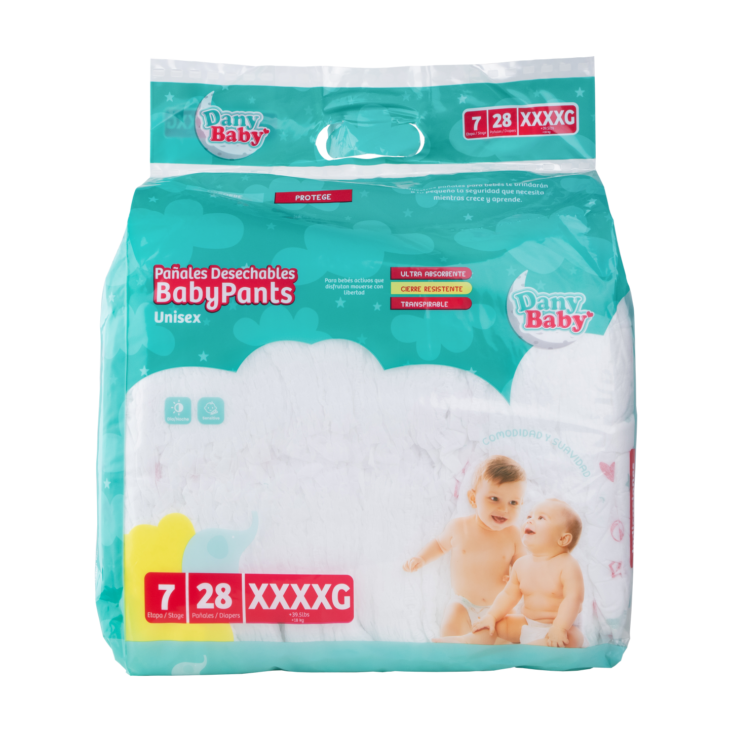 PAÑALES DESECHABLES ETAPA 7 - Talla XXXXG (+39.5lbs/+18kg) - 28 Unidades PULL UP