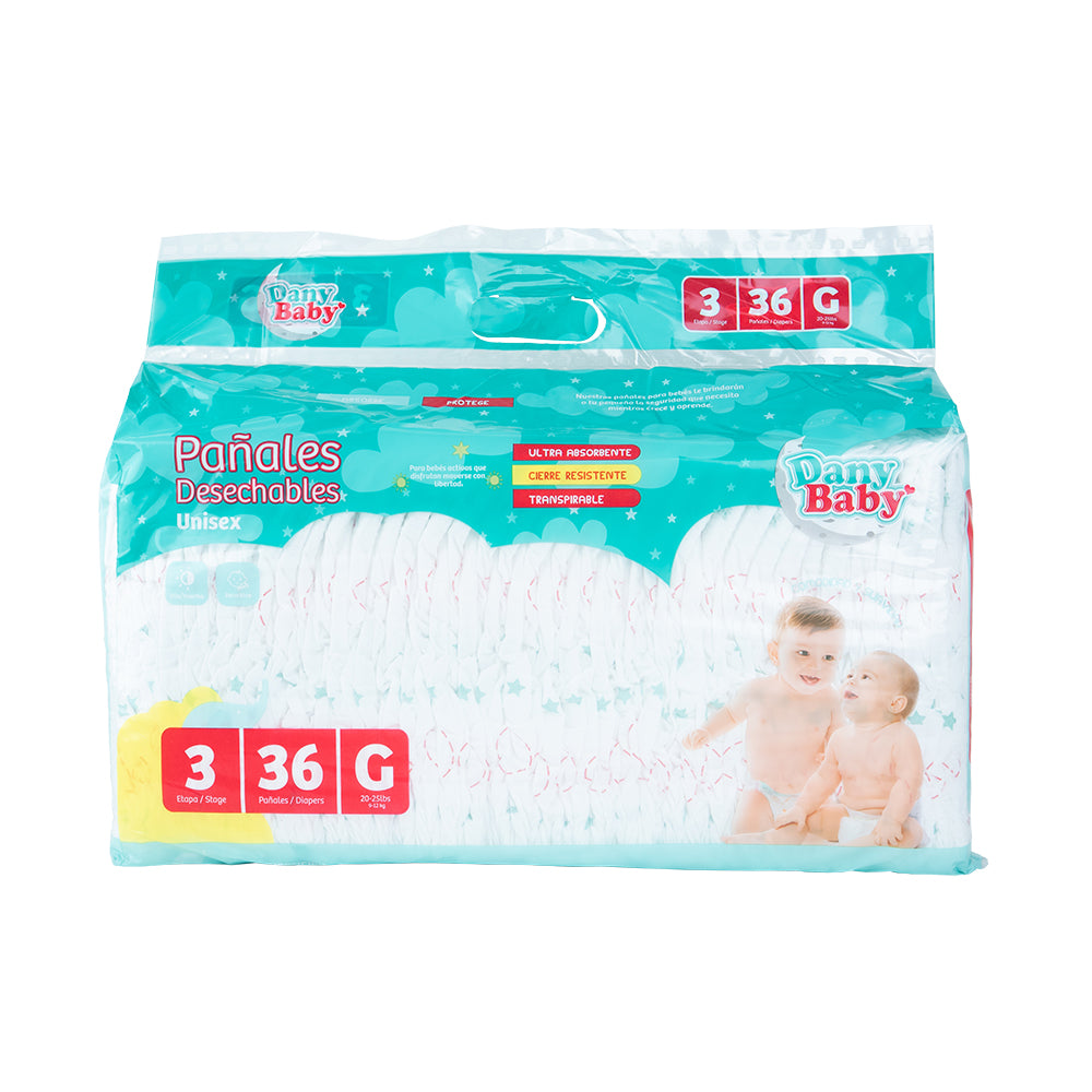 PAÑALES DESECHABLES ETAPA 3 -Talla G (20-25lbs/9-12kg) - 36 Unidades