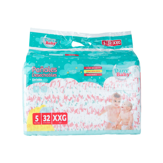 PAÑALES DESECHABLES ETAPA 5 - Talla XXG (+35lbs/+15kg) - 32 Unidades